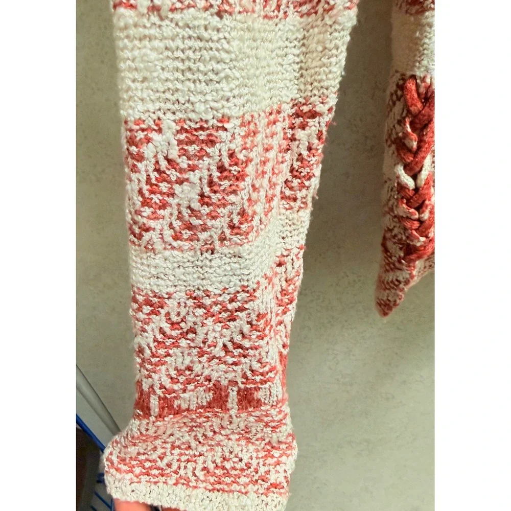 Knox Rose Medium Womens Coral Cream Striped Geometric Boho Festival  Sweater